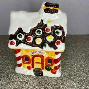 Vintage JSNY Holiday Village HandPainted "Candy Gingerbread House" Candle Holder